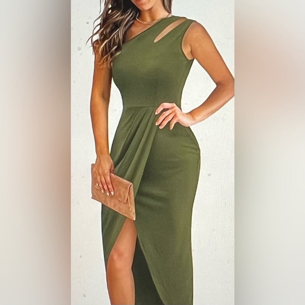 Royal Matrix Green Women's Sexy One Shoulder Cutout Ruched Bodycon Dress